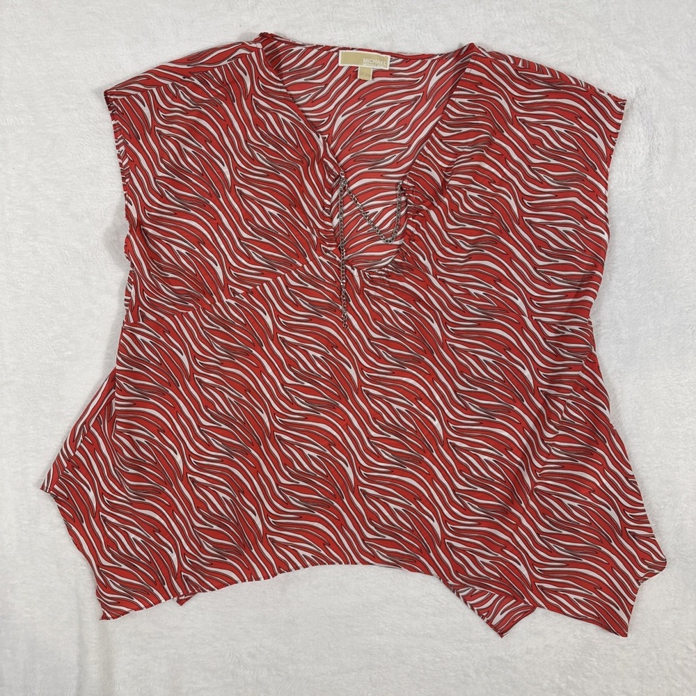 Michael Michael Kors Women's Short Sleeve Flowy Pink Pattern‎ Blouse Large